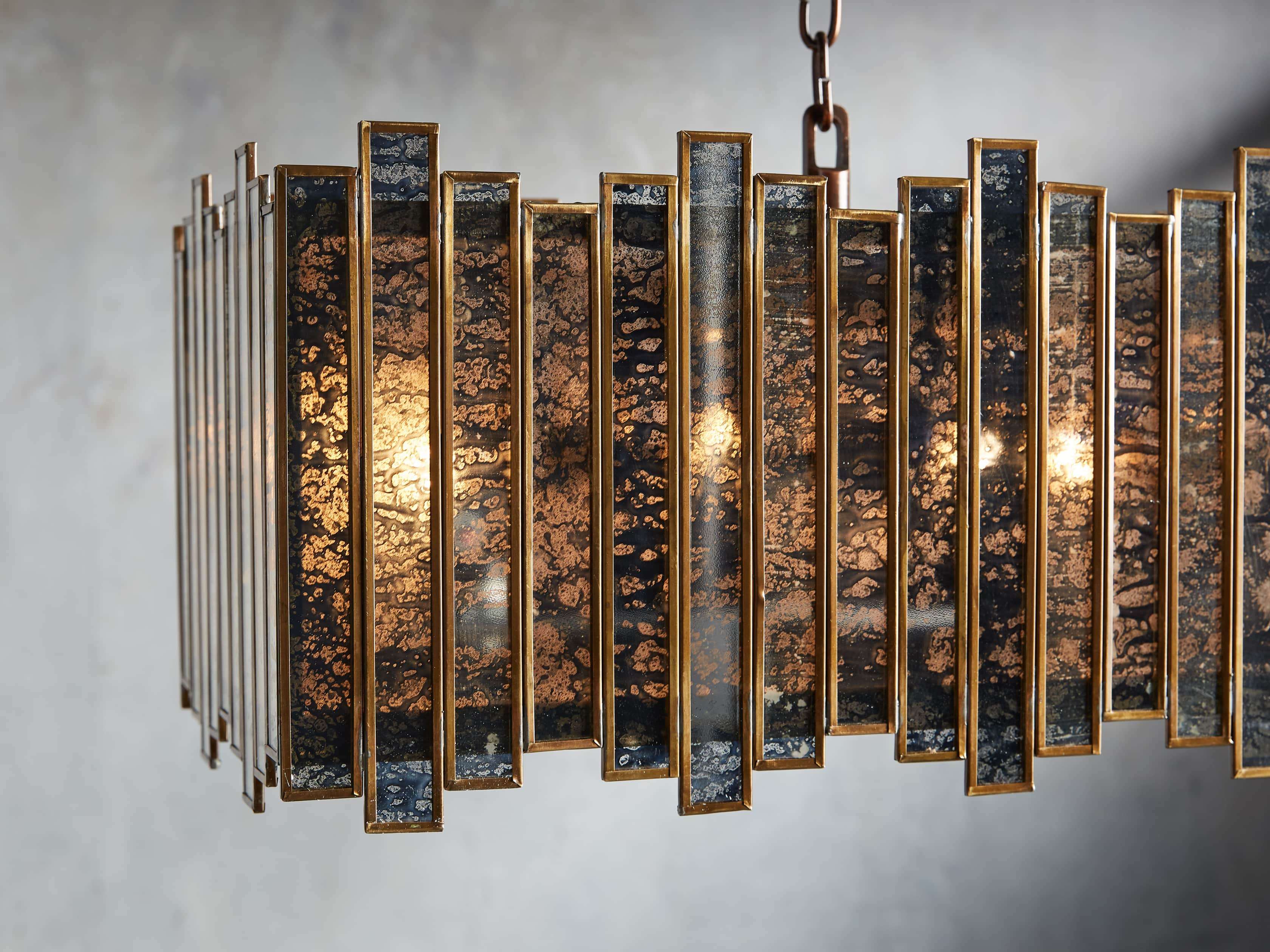 Laila Antiqued Glass Rectangular Chandelier - Image 3